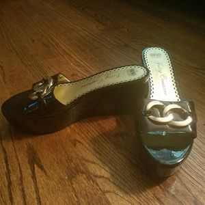 Juicy Couture Black Patent Leather Wedge Platforms